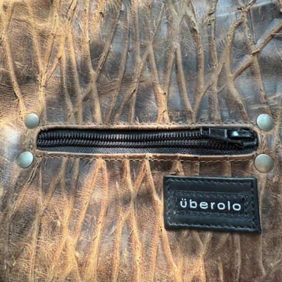Brown embossed Leather crossbody/backpack/handle by Uberolo - Picture 5 of 10